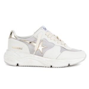 Golden Goose Running sole leather and mesh sneakers in white/gold